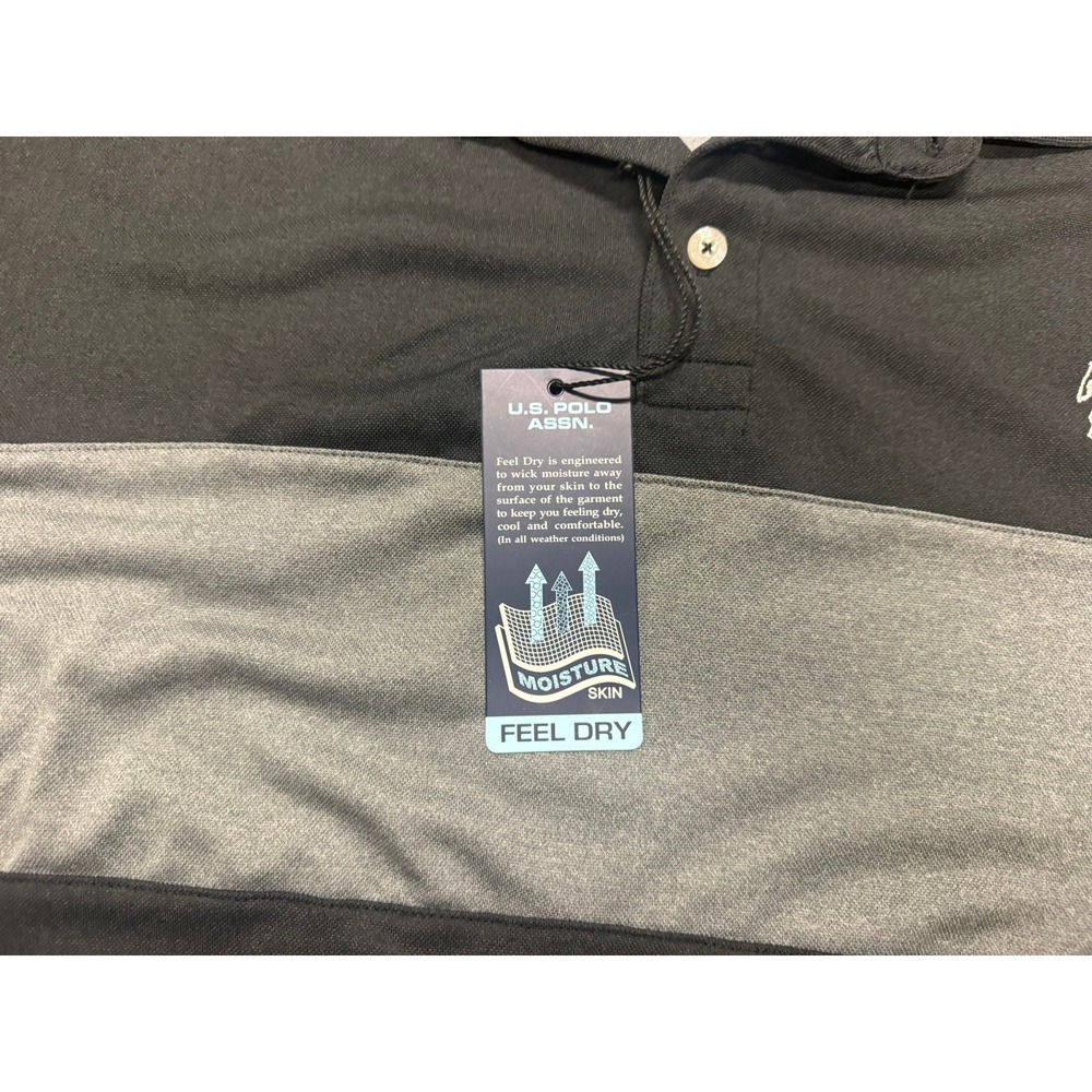 US Polo Assn Mens XXL Colorblock Performance Polo Shirt Black Grey Feel Dry NWT - Picture 5 of 6